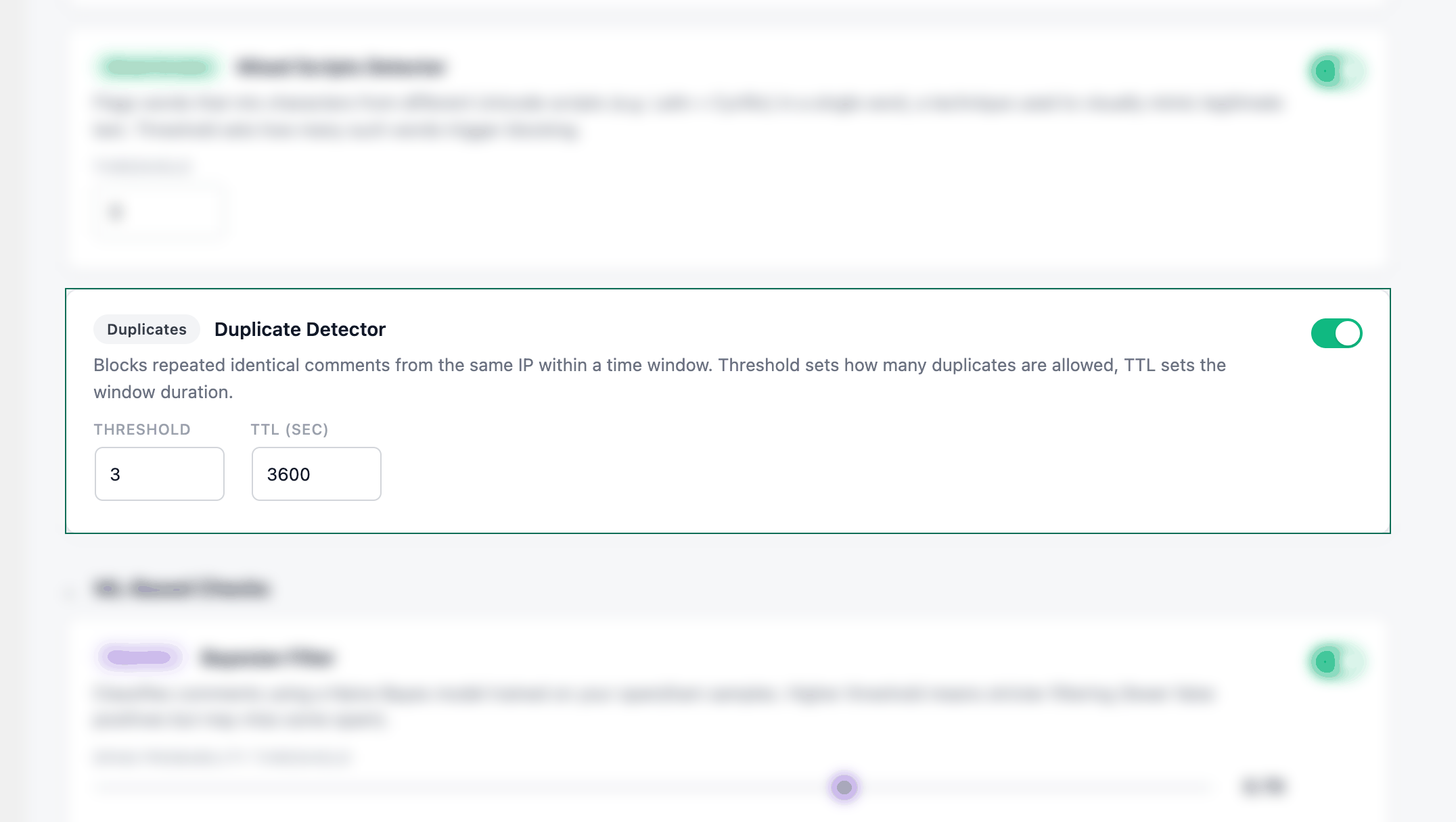 AntiSpam Wizard settings with the Duplicate check highlighted