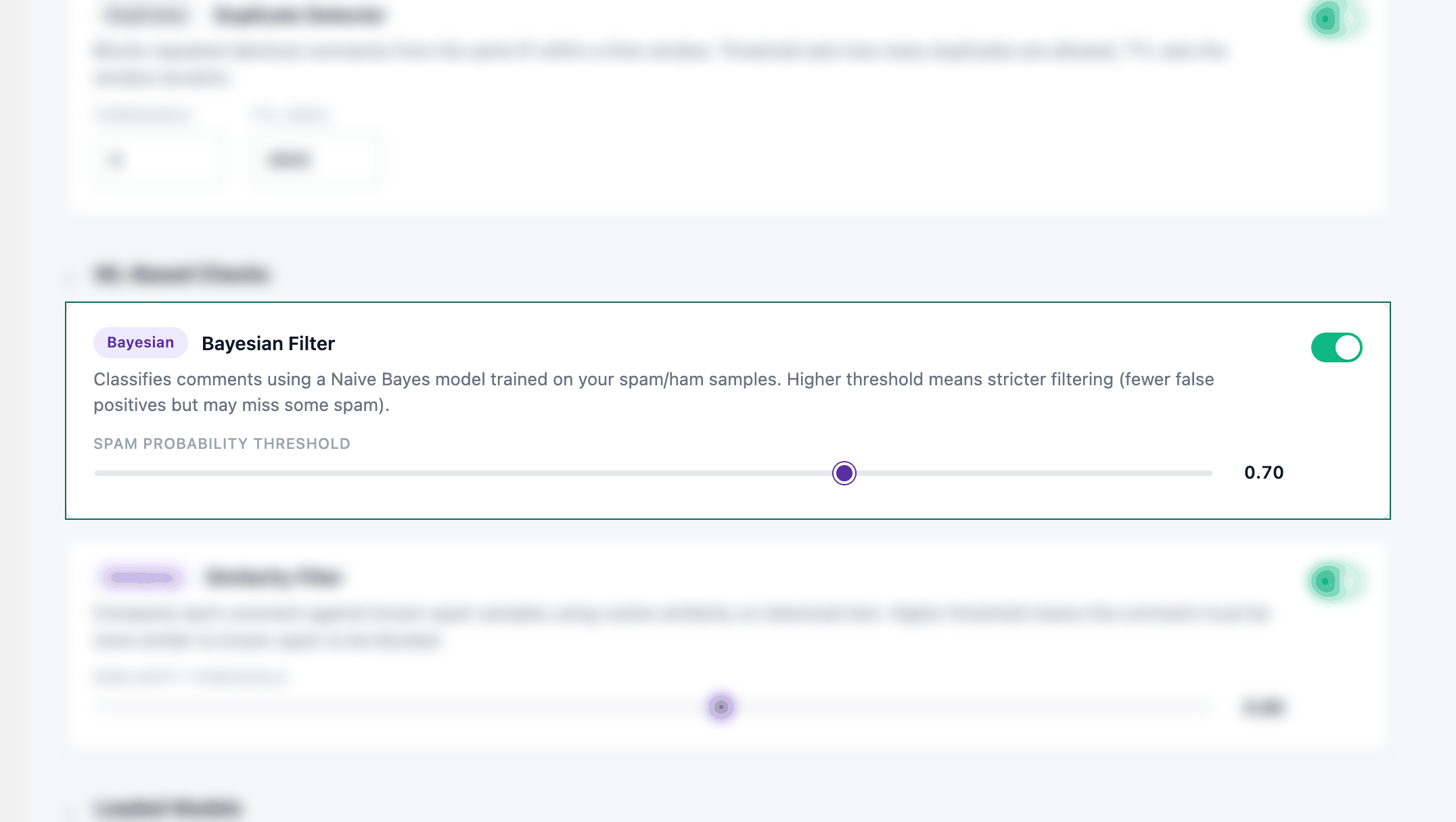 AntiSpam Wizard settings with the Naive Bayes check highlighted